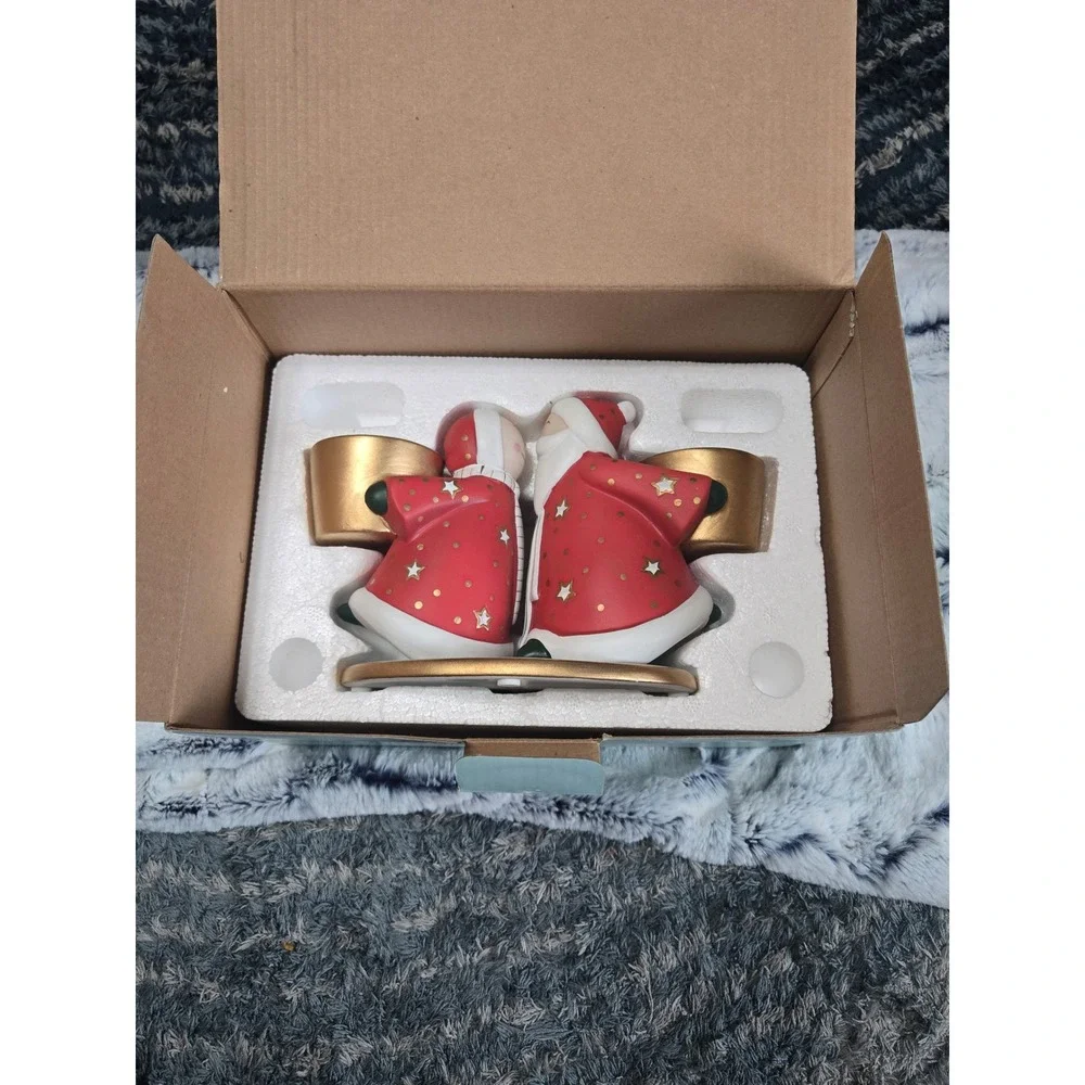 PartyLite Christmas Santa Couple Tealight Holder Ceramic Red Gold Holiday - Picture 6 of 7